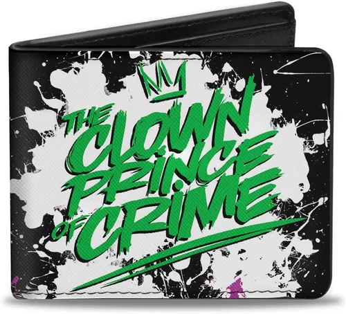 Buckle-Down Billetera de DC Comics para hombre, plegable, Joker The Clown Prince of Crime Flower Squirting Pose Black, cuero vegano, 4.0 x 3.5