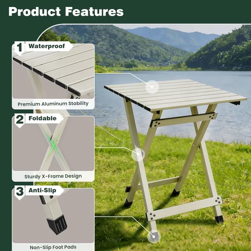 Miniatura 4 de SUNNYFEEL Mesa de camping plegable – Mesa de picnic portátil de aluminio ligero, 18.5 pulgadas de largo x 18.5 pulgadas de ancho x 24.5 pulgadas