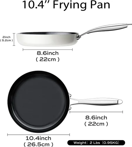 Miniatura 2 de Sartén antiadherente de cerámica para cocinar, sartén antiadherente de acero inoxidable de tres capas de 10.4 pulgadas, sartén no tóxica, libre