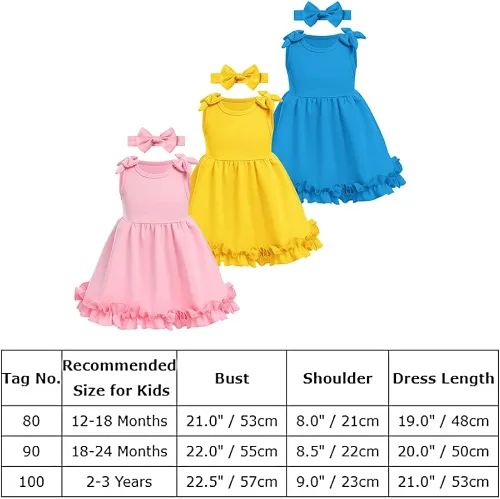 Miniatura 7 de Baby Girl Tutu Dress Summer Sleeveless Ruffle Princess Birthday Party Dresses Flower Bowknot Sundress with Headband Set