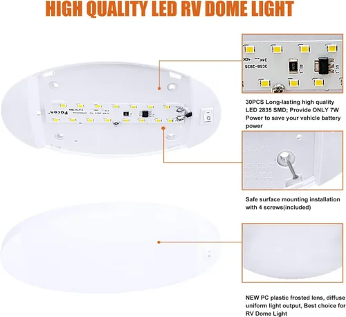 Miniatura 3 de Facon Luz interior LED brillante de 12 V con interruptor, longitud: 9-1/4 pulgadas, DDS01-608, lámpara de techo ovalada para montaje en superficie