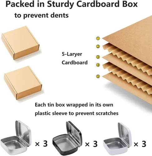 Miniatura 7 de Gere Paquete de 9 cajas de lata rectangulares de metal con bisagras con tapa, 2.4 x 1.8 x 0.6 pulgadas, contenedores portátiles para kit