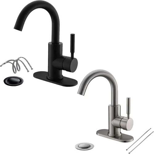Grifo de acero inoxidable de arco alto de un solo mango para fregadero de precocina/fregadero de bar/fregadero de baño por Phiestina, con placa de