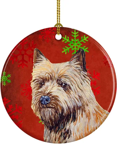 Miniatura 79 de Caroline's Treasures Bulldog English - Copos de nieve rojos y verdes, adorno de cerámica de Navidad, decoración colgante para el hogar, Navidad