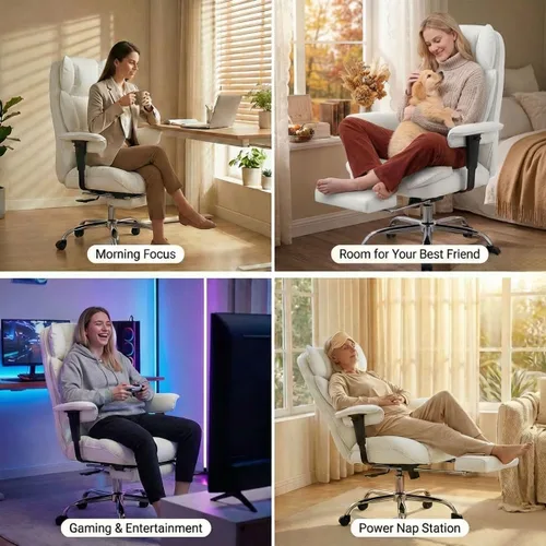 Miniatura 7 de Efomao Silla de oficina grande y alta de 400 libras, silla de escritorio reclinable resistente con reposapiés, silla ejecutiva de piel sintética