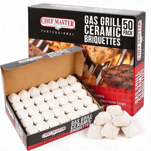 Chef Master Briquetas de cerámica para parrilla de gas (paquete de 50) - Reemplazo para piedras de lava - Briquetas de parrilla de gas