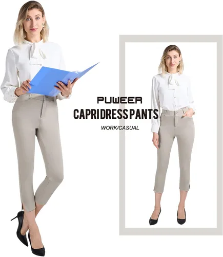 Miniatura 5 de PUWEER Capri Pants for Women Dressy Business Casual Stretchy Slim Straight Womens Dress Pants with Pockets