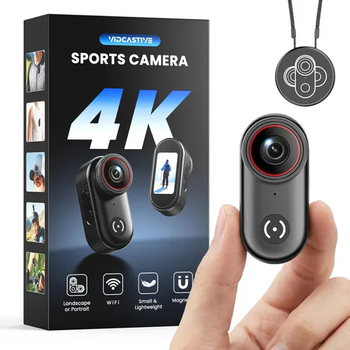 VIDCASTIVE Mini cámara corporal 4K portátil POV Action Cam con pantalla de 1.47 pulgadas, batería de 150 minutos, montaje magnético y clip - Cámara