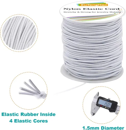 Miniatura 4 de EuTengHao Cuerda elástica de 0.059 in para pulsera, nailon satinado blanco, cordón elástico de 164.0 ft Whie