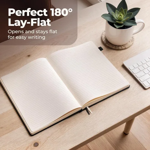Miniatura 5 de Cuaderno clásico con líneas de 8.5x11" A4 tapa dura de cuero - Negro - 200 páginas con rayas universitarias grande con pestañas adhesivas, bolsillos