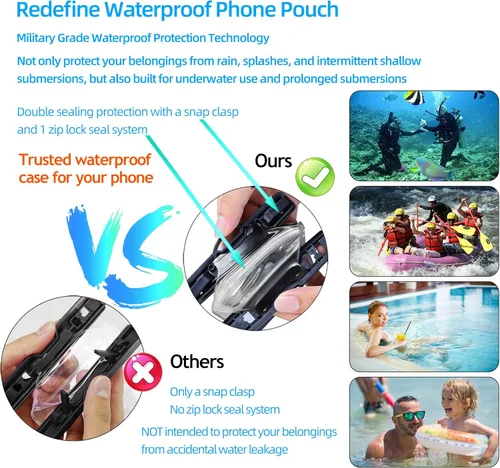 Miniatura 9 de AiRunTech Riñonera impermeable, bolsa impermeable para iPhone 16 15 14 13 12 11 Pro Max, bolsa seca IPX8 para esnórquel, playa, crucero, kayak, 2