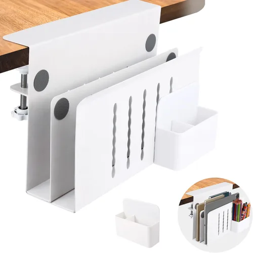 Miniatura 9 de Almacenamiento lateral de escritorio, soporte para laptop debajo del escritorio, organizador de archivos colgante lateral de mesa, sin abrazadera