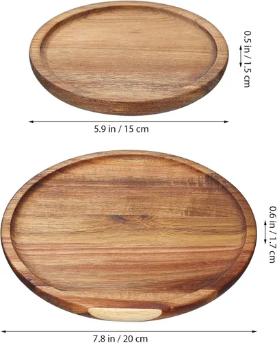 Miniatura 4 de STOBAZA Bandejas decorativas de madera de acacia para mesa auxiliar, juego de 2 bandejas redondas de madera para centro de mesa, bandeja para velas
