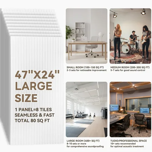 Miniatura 6 de Paquete de 10 paneles acústicos, paneles de pared grandes de 47 x 24 x 0.38 pulgadas, paneles autoadhesivos que absorben el sonido, paneles a prueba