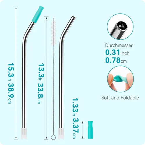 Miniatura 5 de 4 popotes reutilizables de metal para vaso de 40 onzas, popote largo de acero inoxidable con puntas de silicona coloridas, popote para vasos de Negro
