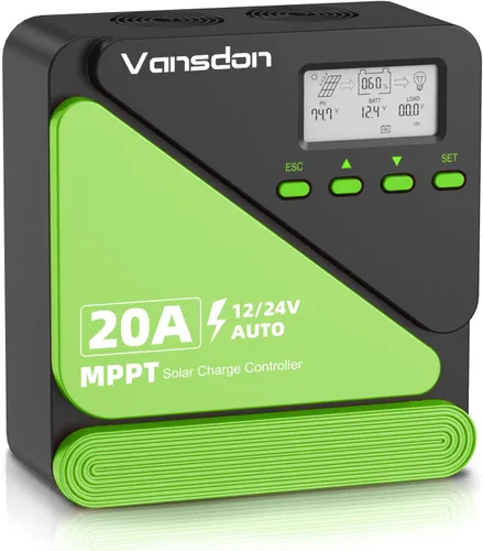 Miniatura 9 de Vansdon Controlador de carga solar de 40 A, controlador de carga solar MPPT de 12 V/24 V, LCD ajustable con temporizador, puertos USB duales