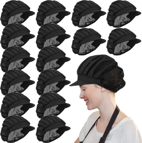 Hicarer 16 sombreros de chef para mujer, redes para el pelo, cocina, cocina, gorra de chef ajustable, gorra de trabajo elástica para mujeres