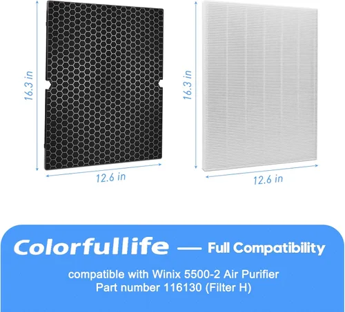 Miniatura 5 de Colorfullife 2 juegos de filtros de repuesto H 116130 para purificador de aire Winix 5500-2 AM80 Plasmawave, 2 filtros HEPA verdaderos y 2 filtros