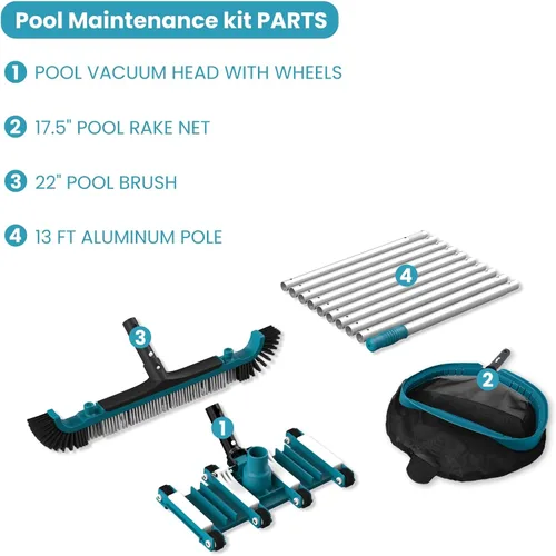 Miniatura 2 de Kit de limpieza de piscina de lujo que incluye red de piscina y cabezal de vacío, cepillo de piscina con poste de 13 pies para piscinas sobre