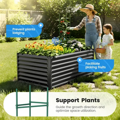 Miniatura 3 de Quictent Jardinera elevada galvanizada de 6 x 3 x 2 pies, maceta de metal sin fondo para patio trasero al aire libre, incluye 1 jaula de tomate Gris