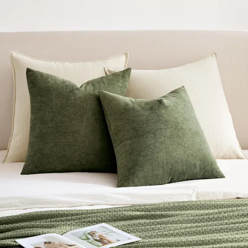 Miniatura 4 de MIULEE Juego de 2 fundas de almohada cuadradas decorativas de felpilla suave de 20 x 20 pulgadas para sofá, sala de estar y cama de color verde oliva