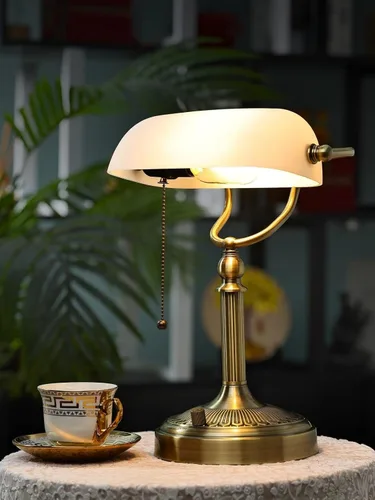 Miniatura 3 de Lámpara de Escritorio de Banquero de Vidrio Mate Blanco, Lámpara de Mesa Regulable sin Escalones con Enchufe para Estudio, Oficina en Casa, Blanco