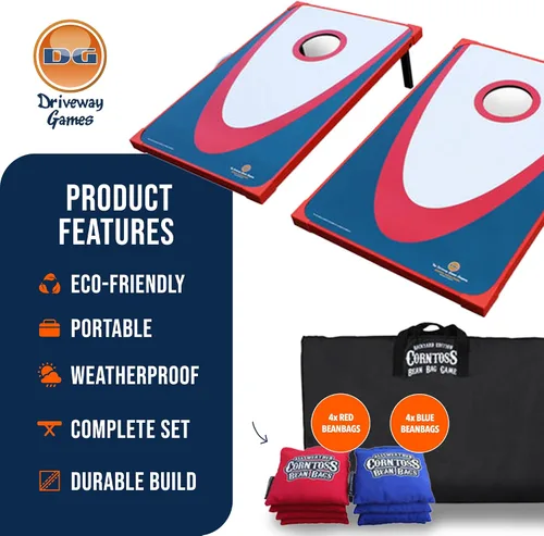 Miniatura 3 de Driveway Games Backyard Edition Juego de Cornhole portátil para lanzar tamaño reglamentario 2 tablas objetivo, 8 bolsas de frijoles y bolsa