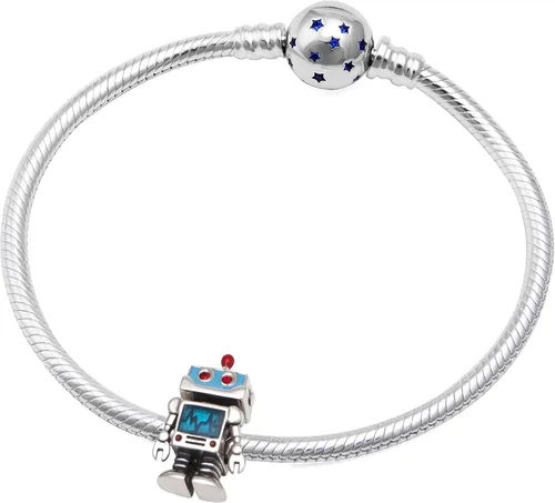 Miniatura 5 de Heartbeats - Dijes de robot inteligentes de plata de ley 925 para pulseras europeas, Plata esterlina