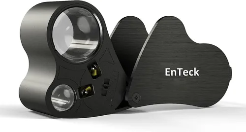 Jewelers Loupe - Lupa plegable, EnTeck 30X 60X de doble lente con iluminación LED, lupa de ojos, microscopio de bolsillo, color negro