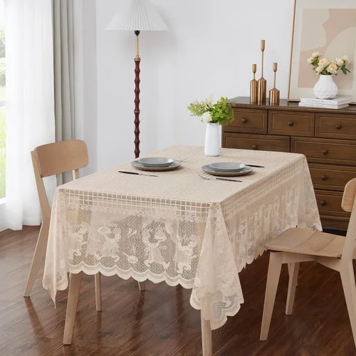 Miniatura 2 de Warm Home Designs Mantel rectangular de 60 x 84 pulgadas. Mantel de encaje vintage que se puede utilizar como funda de mesa de comedor de lino