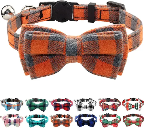 Miniatura 11 de Joytale Collar de gato mejorado con campanas, collares de gato separables con corbatín, 1 paquete de collares de gatito de cuadros de seguridad