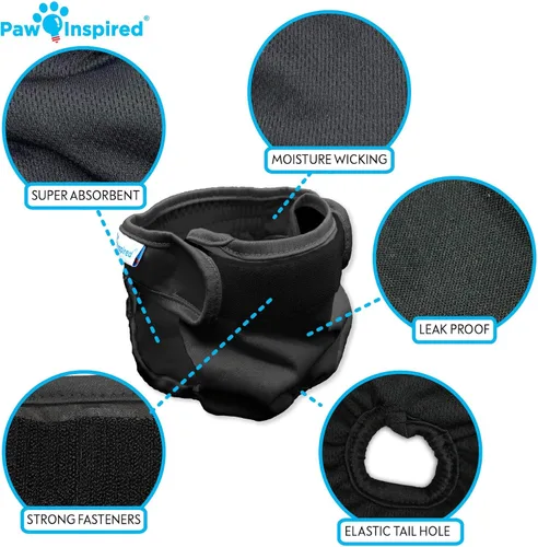 Miniatura 4 de Paw Inspired Pañales lavables para perros (paquete de 3), pañales de tela reutilizables para perras pequeñas, medianas y grandes