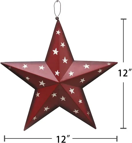 Miniatura 6 de Juego de 3 estrellas de granero de metal, decoración de pared patriótica estadounidense con bandera americana americana para colgar en interiores