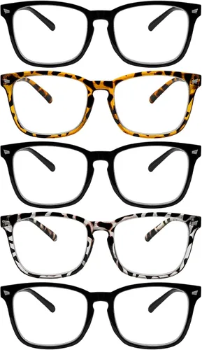 Miniatura 8 de SIGVAN Paquete de 5 Gafas de Lectura con Bloqueo de Luz Azul de Moda Cuadradas para Computadora para Mujeres y Hombres, Anteojos Nerd Anti Rayos UV