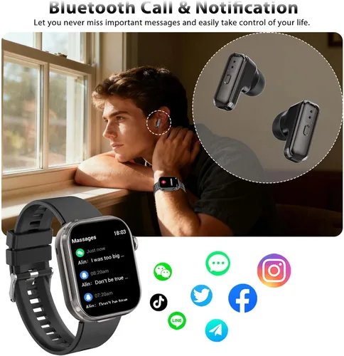 Miniatura 2 de Smart Watches for Men with Earbuds Inside (Answer/Make Call), 2.02" Fitness Tracker with Exercise Monitor, Ultra-Long Standby Waterproof with Sleep