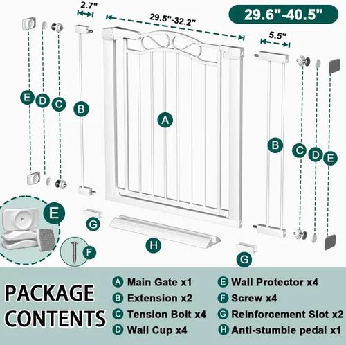 Miniatura 2 de Fairy Baby Puerta de bebé extra ancha de 29.5 a 40.5 pulgadas, puerta de seguridad infantil de metal para niños o mascotas, puertas largas