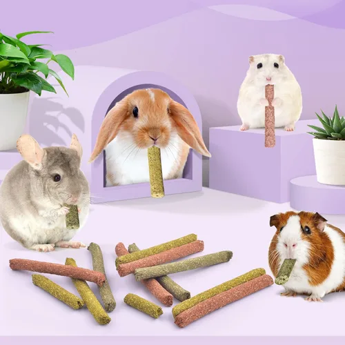 Miniatura 4 de Bissap 36 palitos masticables de conejo, mezcla natural de Timothy, heno, avena, zanahoria, conejito, juguetes masticables y golosinas para conejos