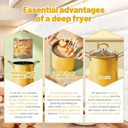 Miniatura 5 de UKQRRTC Olla para freír con cesta coladora, sartén de acero inoxidable, resistente al calor, mini freidora de aceite, recipiente de aceite