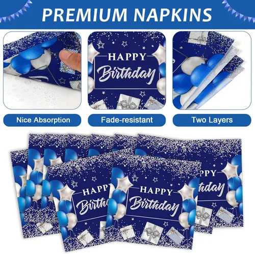 Miniatura 4 de gisgfim 96 Piezas Platos y Servilletas de Cumpleaños 16 Suministros para Fiestas Dulces 16 Juego de Vajilla para Fiestas Azul Plateado Decoraciones