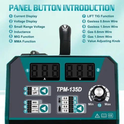 Miniatura 2 de Soldador MIG - 135AMP 110V y 220V Voltaje Dual 4 en 1 Flux MIG/alambre sólido/Stick ARC/Lift TIG Gas/soldadura sin gas, IGBT Inverter Soldadora