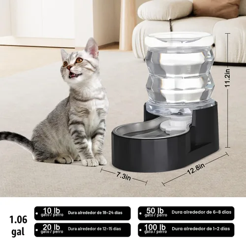 Miniatura 2 de RIZZARI Dispensador de Agua para Comida de Perros: Alimentador Grande de Acero Inoxidable Negro de 4L con Filtro Triple - Hidratación Saludable