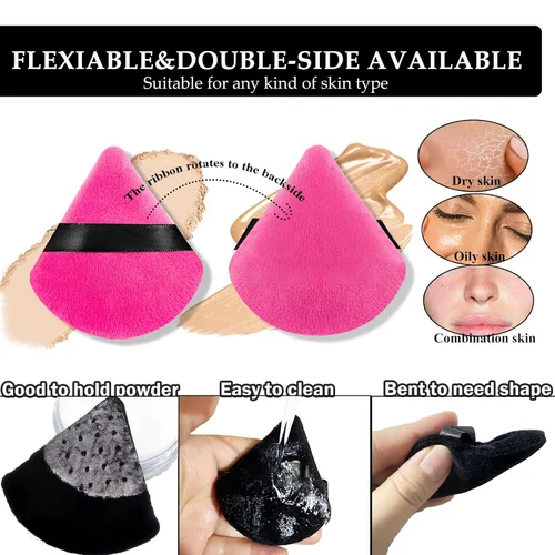 Miniatura 5 de Polvos de polvo, 15 piezas triangulares de terciopelo suave reutilizable para polvos y líquidos, herramientas de maquillaje debajo de los ojos