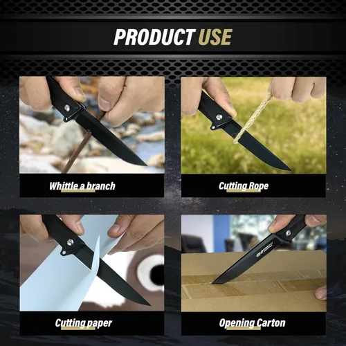 Miniatura 6 de ohmonlyhoo Cuchillo de bolsillo, cuchillo plegable de 3.5 pulgadas con mango G10 y hoja D2, cuchillo EDC con funda de nylon para hombres y mujeres
