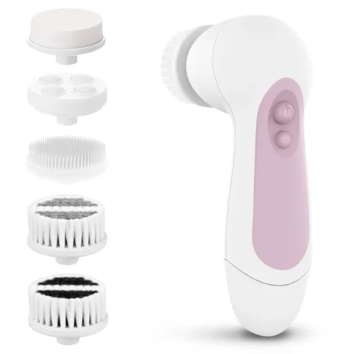 CLSEVXY - Juego de cepillos giratorios de limpieza facial impermeable con 5 cabezales de cepillo exfoliantes, cepillo limpiador eléctrico facial de
