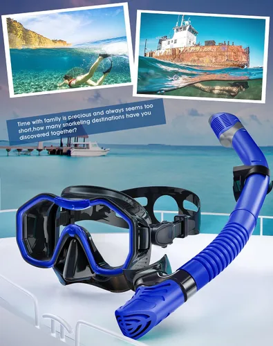 Miniatura 5 de Equipo de esnórquel para adultos y niños, juego de esnórquel seco con vista panorámica de 180°, máscara de buceo con visión panorámica de 180°