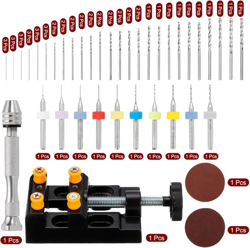 Miniatura 4 de uxcell Juego de 102 herramientas de taladro manual, 10 brocas de PCB de 0.012 in-0.047 in, 48 mini brocas helicoidales de 0.020 in-0.118 in