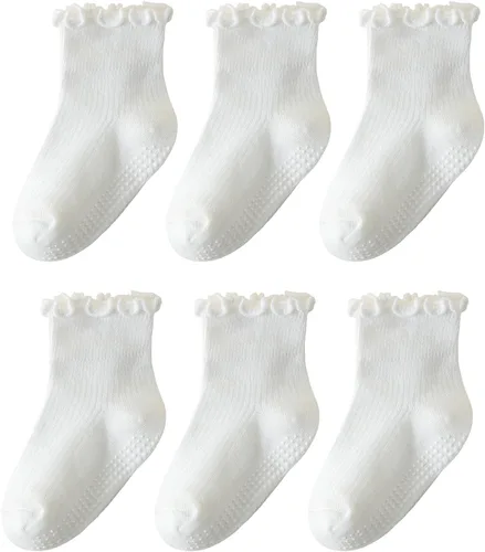 Miniatura 12 de 6 pares de calcetines con volantes para niñas, calcetines antideslizantes para bebés, bonitos y con volantes