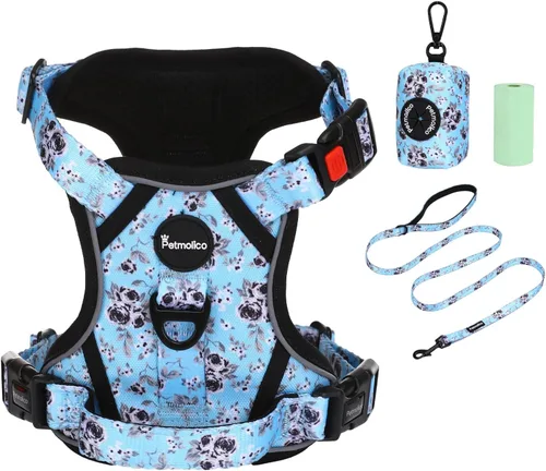 Miniatura 19 de Petmolico Juego de arnés para perro sin tirones con accesorio de correa, asa de fácil control, chaleco reflectante para razas pequeñas, chaleco