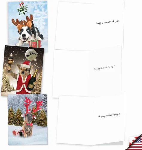 Miniatura 4 de The Best Card Company - 20 adorables tarjetas de felicitación navideñas (4 x 5.12 pulgadas) - Saludos de cachorros a granel, surtidos