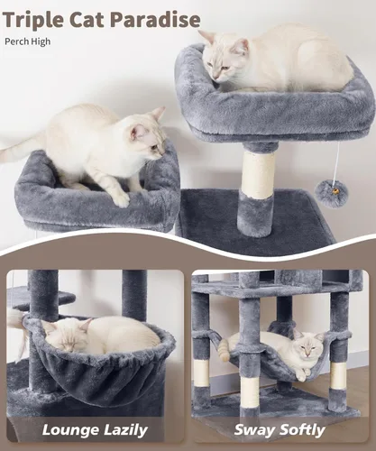 Miniatura 3 de AMHANCIBLE PT18GY - Árbol para gatos, torre para gatos de interior de 70 pulgadas de alto, árbol para gatos de varios niveles con poste rascador